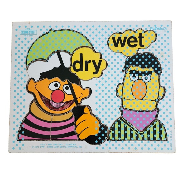 Vintage Playskool Sesame Street Ernie & Bert Wet Dry Wood Puzzle 1973 - Picture 1 of 4
